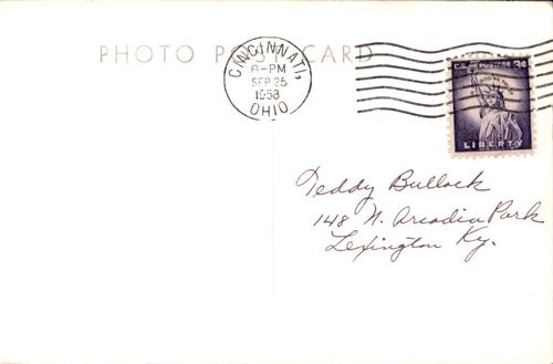 1958 Cincinnati Redlegs Postcards #NNO Tom Acker Back