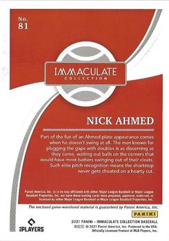 2021 Panini Immaculate Collection #81 Nick Ahmed Back