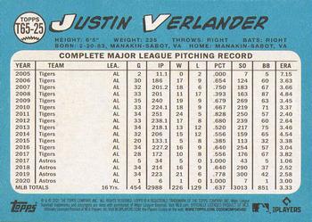 2021 Topps - 1965 Topps Redux #T65-25 Justin Verlander Back