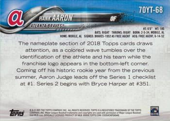 2021 Topps - 70 Years of Topps Baseball (Series 2) #70YT-68 Hank Aaron Back