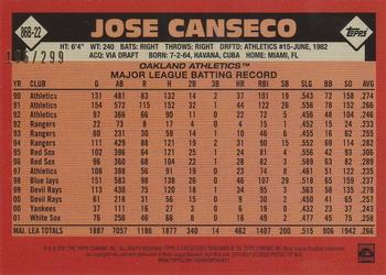 2021 Topps - 1986 Topps Baseball 35th Anniversary Black (Series Two) #86B-22 Jose Canseco Back