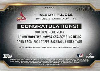 2021 Topps - World Series Rings Commemorative Manufactured Relics Platinum Anniversary #WSR-AP Albert Pujols Back