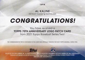 2021 Topps - 70th Anniversary Logo Patch (Series 2) #T70P-AK Al Kaline Back
