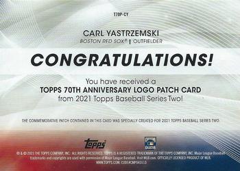 2021 Topps - 70th Anniversary Logo Patch (Series 2) #T70P-CY Carl Yastrzemski Back