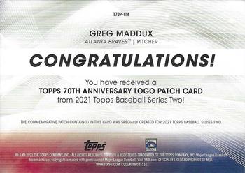 2021 Topps - 70th Anniversary Logo Patch (Series 2) #T70P-GM Greg Maddux Back