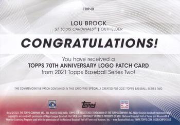 2021 Topps - 70th Anniversary Logo Patch (Series 2) #T70P-LB Lou Brock Back