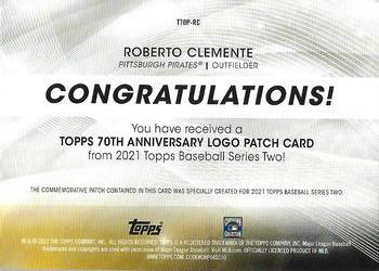 2021 Topps - 70th Anniversary Logo Patch (Series 2) #T70P-RC Roberto Clemente Back