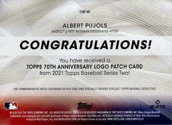 2021 Topps - 70th Anniversary Logo Patch Blue (Series 2) #T70P-AP Albert Pujols Back