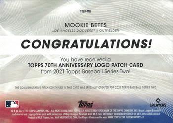 2021 Topps - 70th Anniversary Logo Patch Black (Series 2) #T70P-MB Mookie Betts Back