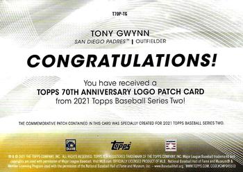 2021 Topps - 70th Anniversary Logo Patch Black (Series 2) #T70P-TG Tony Gwynn Back