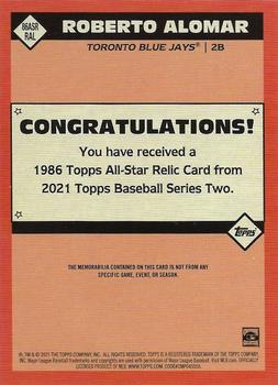 2021 Topps - 1986 Topps Baseball 35th Anniversary All-Stars Relics #86ASR-RAL Roberto Alomar Back