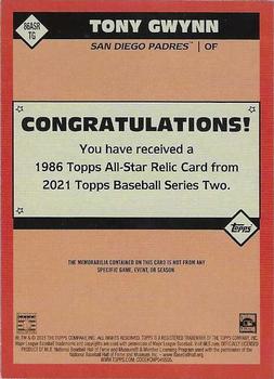 2021 Topps - 1986 Topps Baseball 35th Anniversary All-Stars Relics #86ASR-TG Tony Gwynn Back