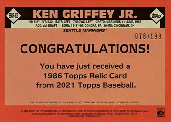 2021 Topps - 1986 Topps Baseball 35th Anniversary Relics Black (Series Two) #86BR-KG Ken Griffey Jr. Back