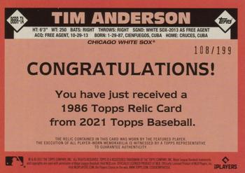 2021 Topps - 1986 Topps Baseball 35th Anniversary Relics Black (Series Two) #86BR-TA Tim Anderson Back