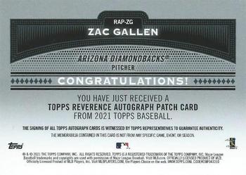 2021 Topps - Reverence Patch Autographs (Series 2) #RAP-ZG Zac Gallen Back