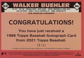 2021 Topps - 1986 Topps Baseball 35th Anniversary All-Stars Autographs Black #86AS-WBU Walker Buehler Back