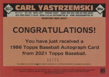 2021 Topps - 1986 Topps Baseball 35th Anniversary All-Stars Autographs Gold #86AS-CY Carl Yastrzemski Back