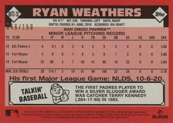 2021 Topps - 1986 Topps Baseball 35th Anniversary Chrome Silver Pack Blue (Series Two) #86TC-32 Ryan Weathers Back
