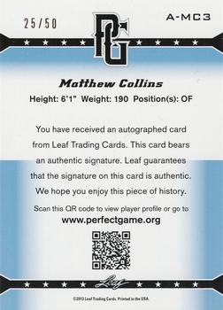 2013 Leaf Perfect Game - Autographs Gold #A-MC3 Matthew Collins Back