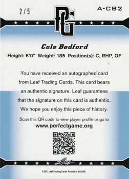 2013 Leaf Perfect Game - Autographs Red #A-CB2 Cole Bedford Back