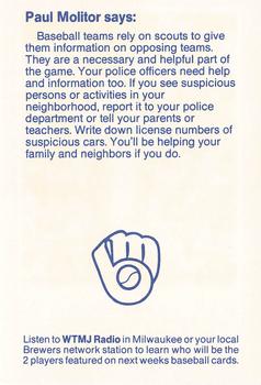 1990 Milwaukee Brewers Police - Grafton Police Department and McDonald's of Grafton #NNO Paul Molitor Back