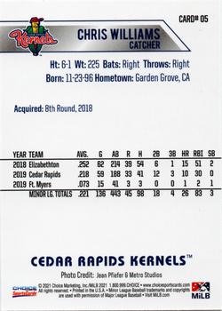 2021 Choice Cedar Rapids Kernels #05 Chris Williams Back