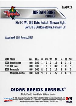 2021 Choice Cedar Rapids Kernels #13 Jordan Gore Back