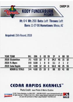 2021 Choice Cedar Rapids Kernels #14 Kody Funderburk Back