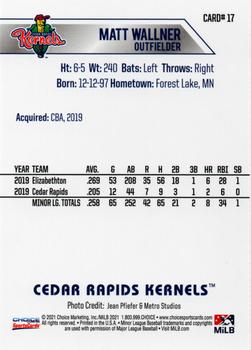 2021 Choice Cedar Rapids Kernels #17 Matt Wallner Back