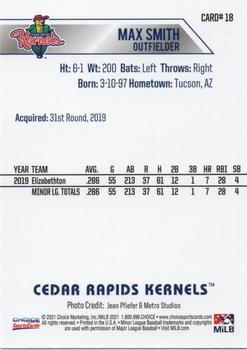 2021 Choice Cedar Rapids Kernels #18 Max Smith Back