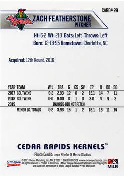 2021 Choice Cedar Rapids Kernels #29 Zach Featherstone Back
