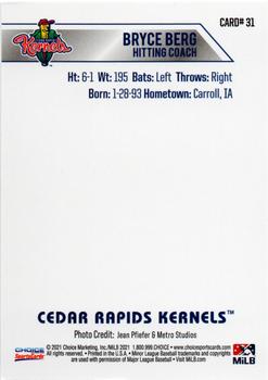 2021 Choice Cedar Rapids Kernels #31 Bryce Berg Back