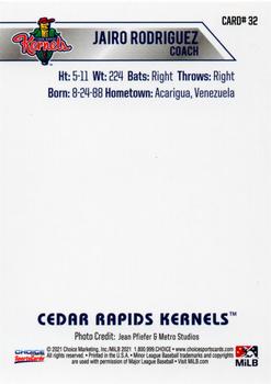 2021 Choice Cedar Rapids Kernels #32 Jairo Rodriguez Back
