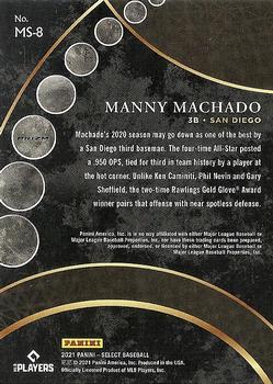 2021 Panini Select - Moon Shots Holo Prizm #MS-8 Manny Machado Back