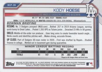2021 Bowman Sapphire Edition #BCP-39 Kody Hoese Back