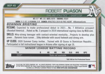 2021 Bowman Sapphire Edition #BCP-45 Robert Puason Back
