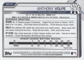 2021 Bowman Sapphire Edition #BCP-85 Anthony Volpe Back