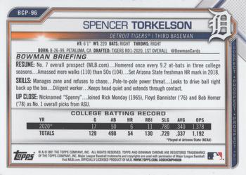 2021 Bowman Sapphire Edition #BCP-96 Spencer Torkelson Back