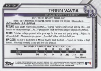 2021 Bowman Sapphire Edition #BCP-100 Terrin Vavra Back