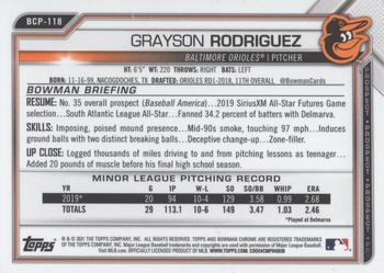 2021 Bowman Sapphire Edition #BCP-118 Grayson Rodriguez Back