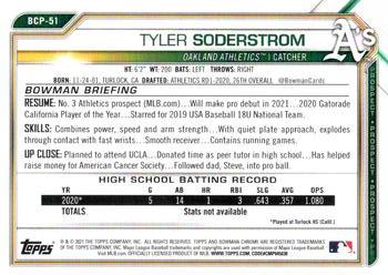 2021 Bowman Sapphire Edition - Green Refractor #BCP-51 Tyler Soderstrom Back