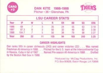 1988 McDag LSU Tigers Greats #3 Dan Kite Back