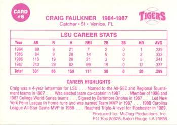 1988 McDag LSU Tigers Greats #6 Craig Faulkner Back