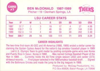 1988 McDag LSU Tigers Greats #7 Ben McDonald Back