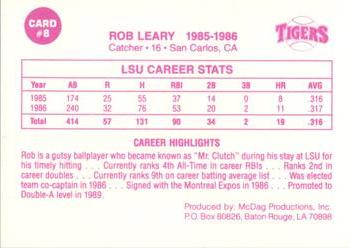 1988 McDag LSU Tigers Greats #8 Rob Leary Back