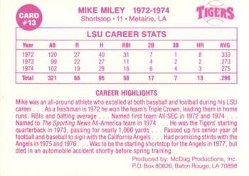 1988 McDag LSU Tigers Greats #13 Mike Miley Back