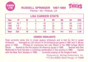 1988 McDag LSU Tigers Greats #15 Russell Springer Back