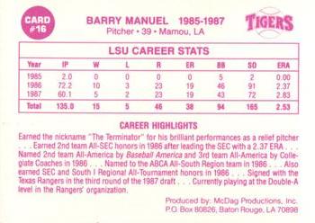 1988 McDag LSU Tigers Greats #16 Barry Manuel Back