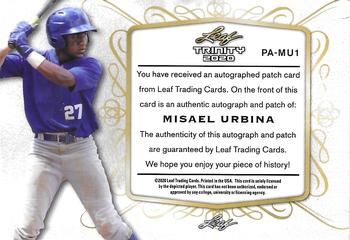 2020 Leaf Trinity - Patch Autographs Bronze #PA-MU1 Misael Urbina Back