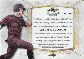 2020 Leaf Trinity - Patch Autographs Platinum #PA-ZDL Zach DeLoach Back